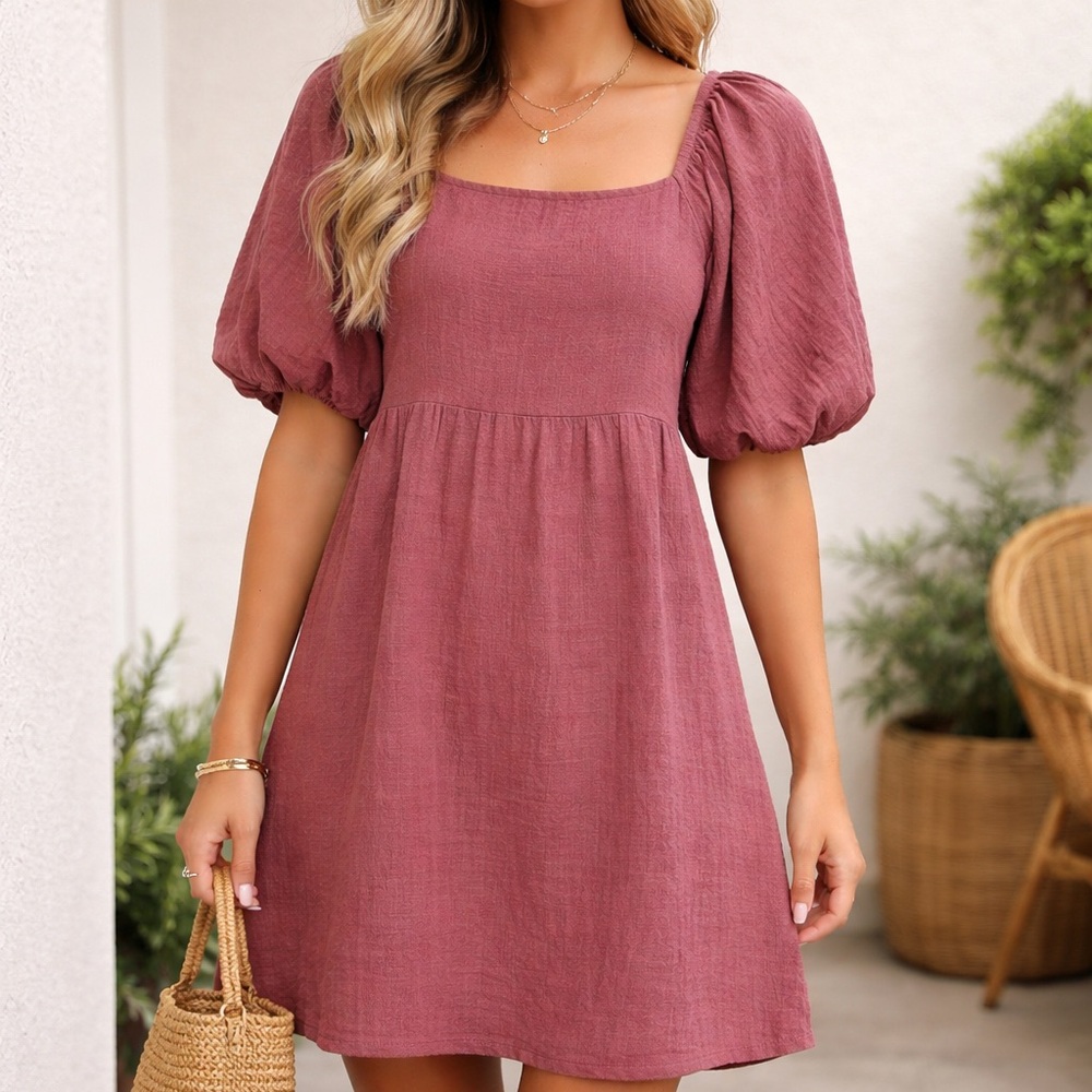 Plum Puff Sleeve Dress Cotton size small. Yarn & Sea.